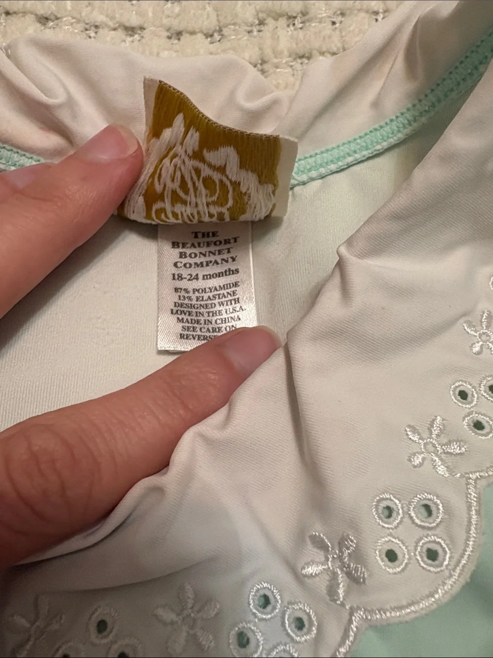 The Beaufort Bonnet Company Mint Green and White Ruffle Swimsuit